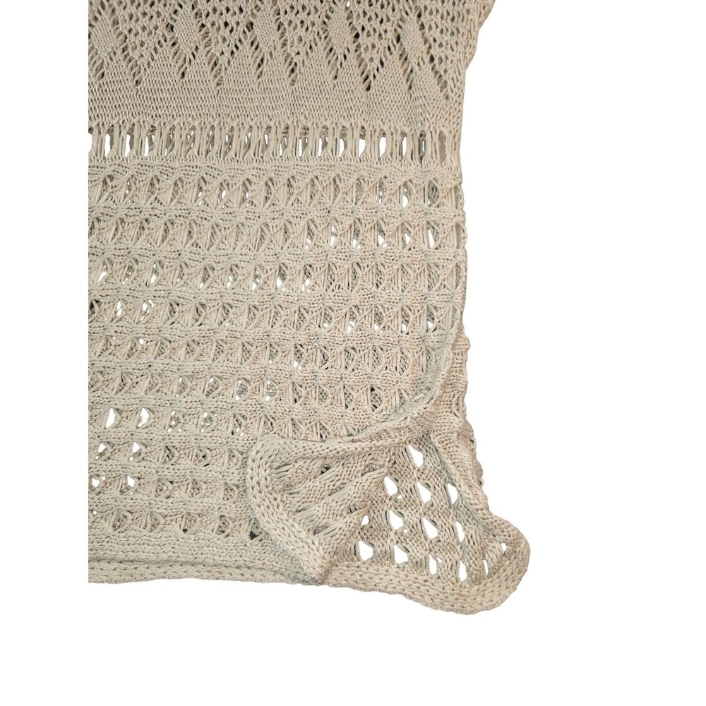 Chico's Open Knit Sweater Sz 1 Cold Shoulder Tassel Boho Hipster Summer Top Boho - Picture 8 of 8